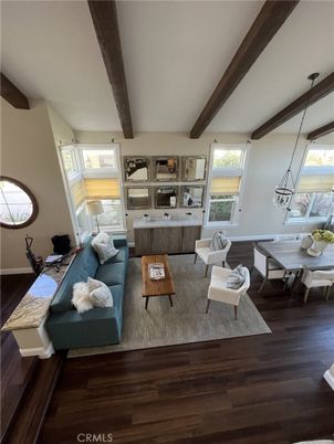 Dining room, Interior, Living room, Pendant Lights, Wooden Beams, Wood Texture Flooring