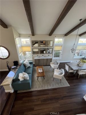Dining room, Interior, Living room, Pendant Lights, Wooden Beams, Wood Texture Flooring
