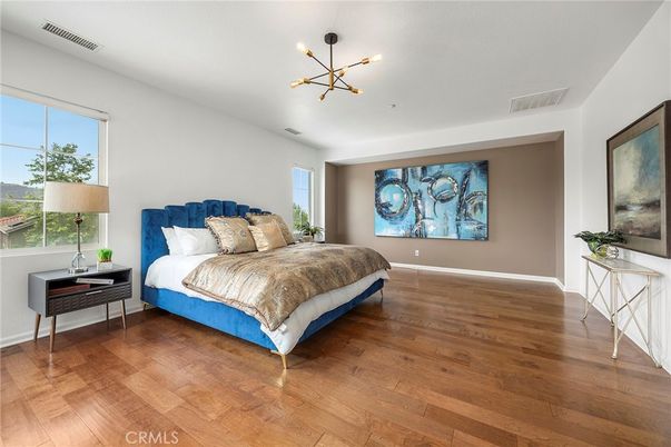 Bedroom, Interior, Pendant Lights, Wood Texture Flooring