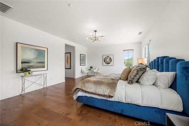 Bedroom, Interior, Pendant Lights, Wood Texture Flooring