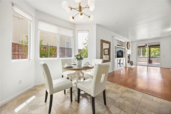 Dining room, Interior, Pendant Lights, Wood Texture Flooring
