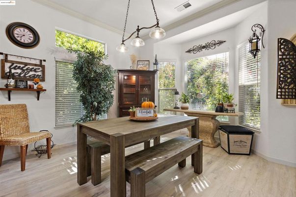 Dining room, Interior, Pendant Lights, Wood Texture Flooring