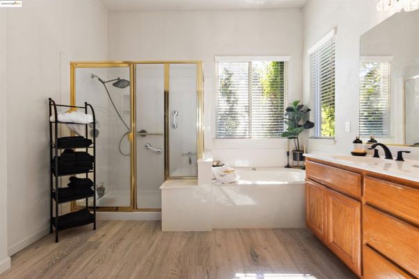 Bathroom, Glass Shower, Interior, Wood Texture Flooring