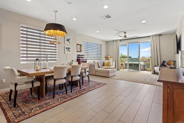 Dining room, Interior, Living room, Pendant Lights, Recessed Lighting, Wood Texture Flooring
