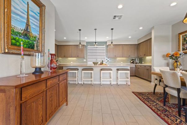 Interior, Kitchen, Pendant Lights, Recessed Lighting, Wood Texture Flooring
