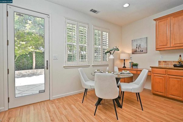 Dining room, Interior, Recessed Lighting, Wood Texture Flooring