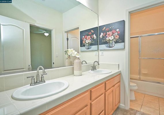 Bathroom, Dual Sink Vanities, Glass Shower, Interior, Tile Countertops