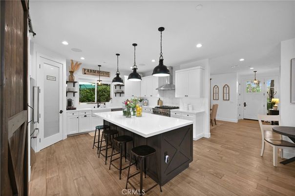 Interior, Kitchen, Pendant Lights, Recessed Lighting, Wood Texture Flooring