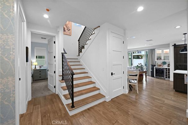 Dining room, Interior, Pendant Lights, Recessed Lighting, Wood Texture Flooring