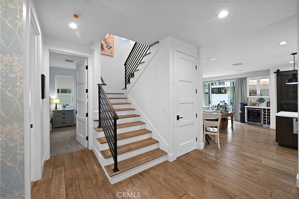 Dining room, Interior, Pendant Lights, Recessed Lighting, Wood Texture Flooring