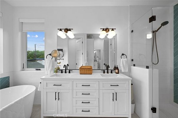Bathroom, Dual Sink Vanities, Free Standing Baths, Glass Shower, Interior