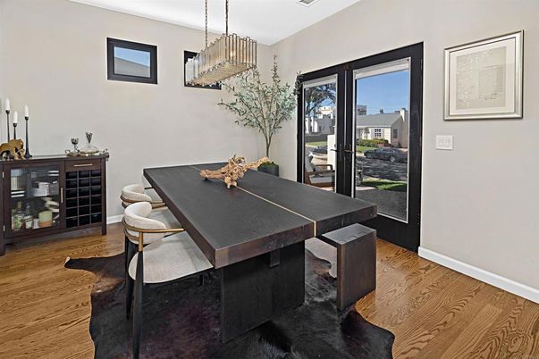 Dining room, Interior, Pendant Lights, Wood Texture Flooring