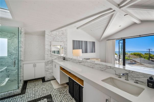 Bathroom, Dual Sink Vanities, Glass Shower, Interior, Marble Walls, Water