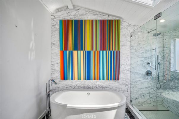 Bathroom, Free Standing Baths, Glass Shower, Interior, Marble Walls