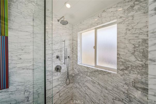 Bathroom, Glass Shower, Interior, Marble Walls, Recessed Lighting