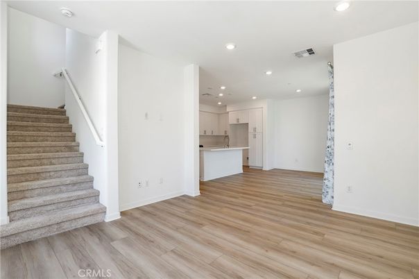 Empty room, Interior, Kitchen, Recessed Lighting, Wood Texture Flooring
