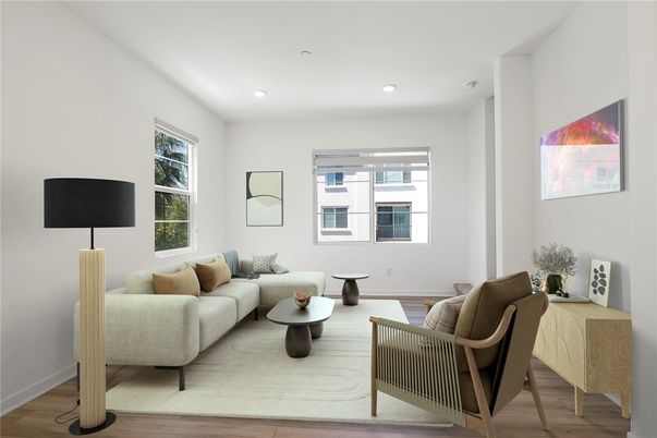Interior, Living room, Recessed Lighting, Wood Texture Flooring