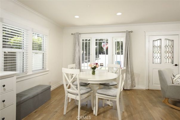 Dining room, Interior, Recessed Lighting, Wood Texture Flooring