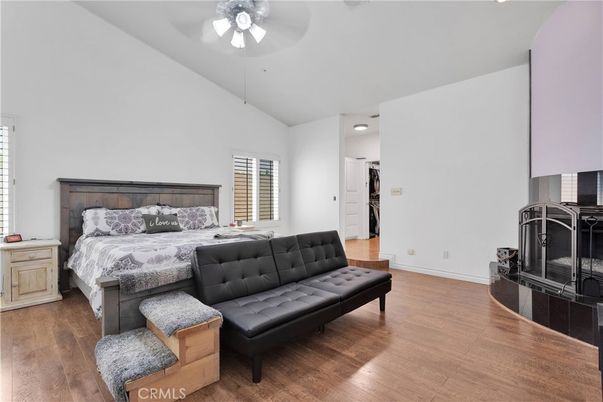 Bedroom, Fireplace, Interior, Wood Texture Flooring