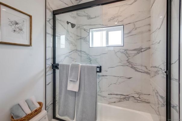 Bathroom, Glass Shower, Interior, Marble Walls