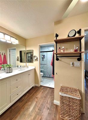 Bathroom, Dual Sink Vanities, Interior, Wood Texture Flooring