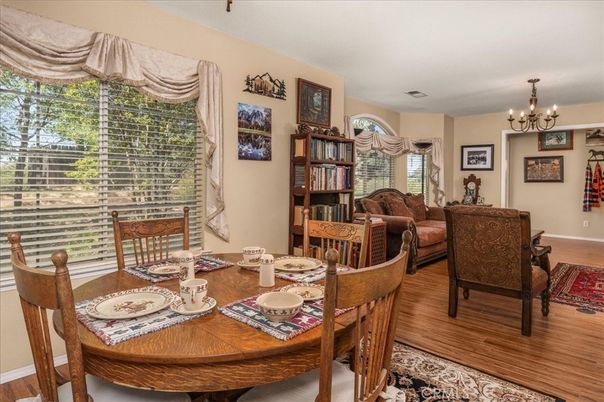 Chandelier, Dining room, Interior, Wood Texture Flooring