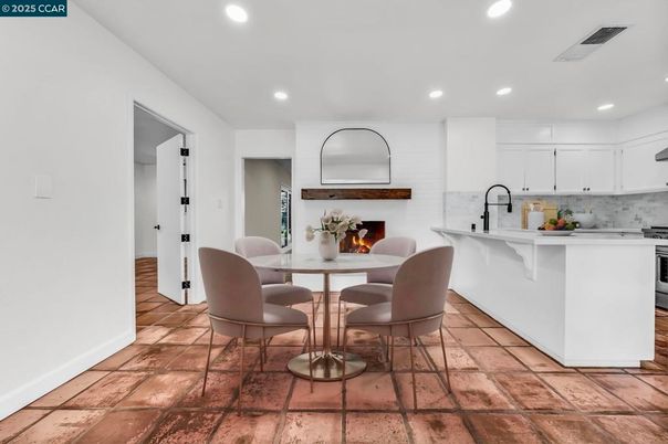 Dining room, Fireplace, Interior, Kitchen, Recessed Lighting