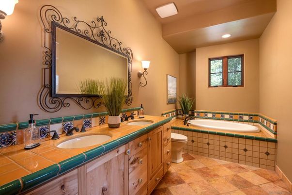 Bathroom, Dual Sink Vanities, Interior, Recessed Lighting, Tile Countertops