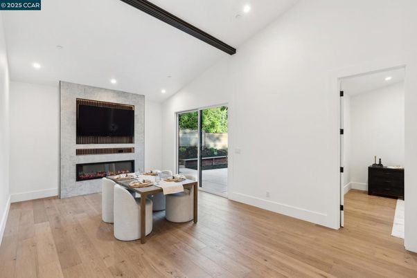Fireplace, Interior, Recessed Lighting, Wood Texture Flooring