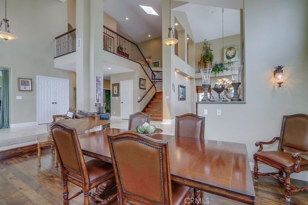 Dining room, Interior, Pendant Lights, Recessed Lighting, Wood Texture Flooring