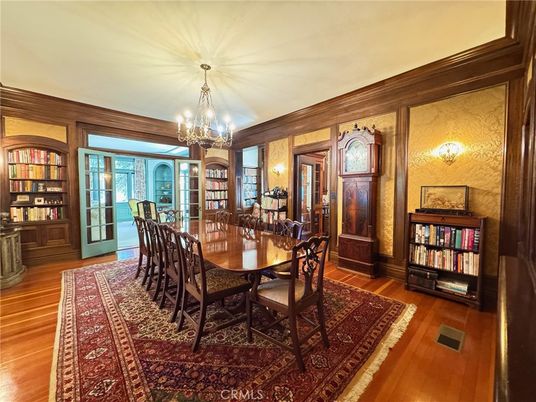 Chandelier, Dining room, Interior, Wood Texture Flooring