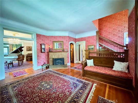 Chandelier, Fireplace, Interior, Piano, Wood Texture Flooring