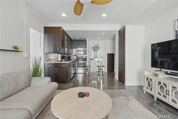 Interior, Kitchen, Living room, Recessed Lighting, Stainless Steel Appliances, Wood Texture Flooring