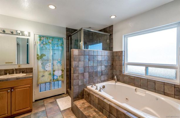 Bathroom, Glass Shower, Interior, Recessed Lighting, Tile Countertops