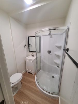 Bathroom, Glass Shower, Interior, Wood Texture Flooring