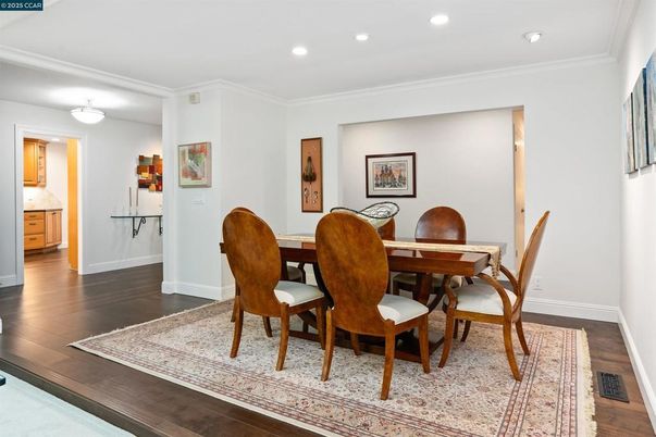 Dining room, Interior, Recessed Lighting, Wood Texture Flooring