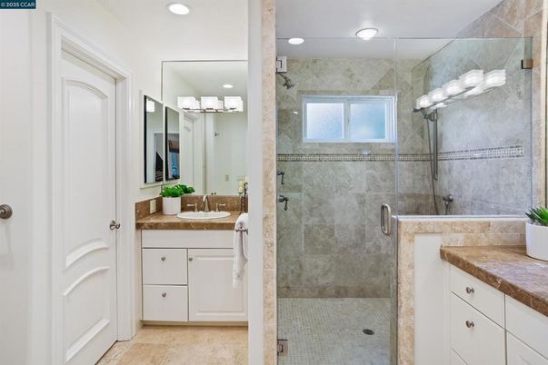 Bathroom, Glass Shower, Interior, Recessed Lighting