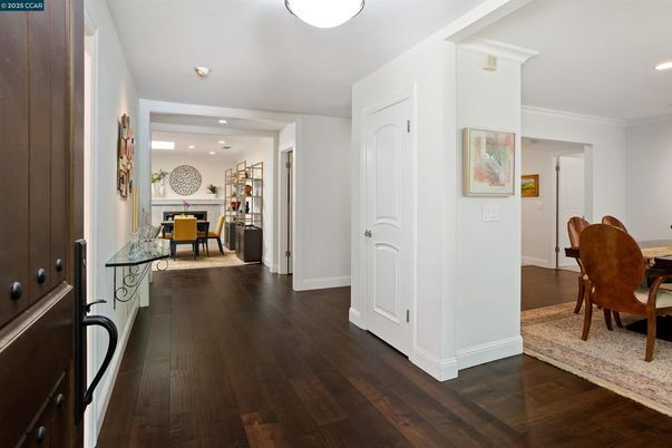 Dining room, Interior, Recessed Lighting, Wood Texture Flooring
