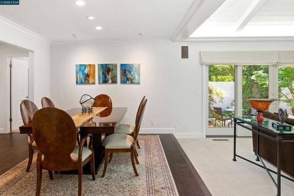 Dining room, Interior, Recessed Lighting, Wood Texture Flooring