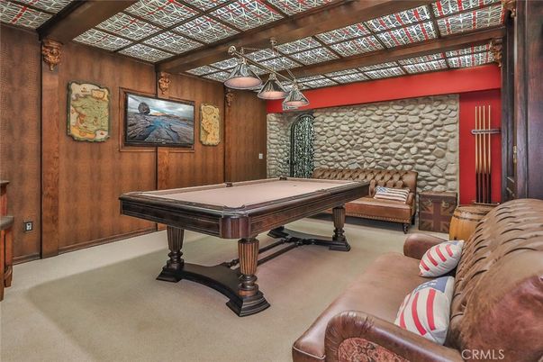 Billiard Table, Game Room, Interior, Stone Walls, Wooden Walls