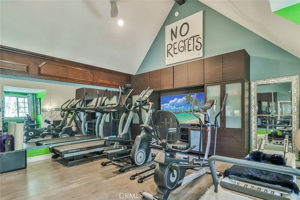 Fitness Equipment, Gym, Interior, Recessed Lighting, Wood Texture Flooring