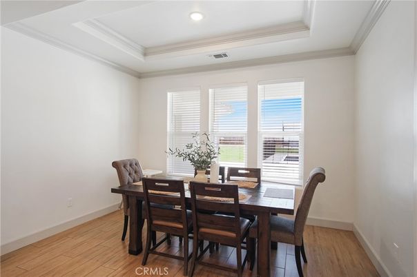 Dining room, Interior, Recessed Lighting, Wood Texture Flooring
