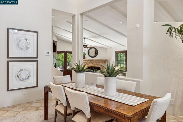 Dining room, Fireplace, Interior, Recessed Lighting