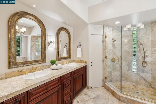 Bathroom, Dual Sink Vanities, Glass Shower, Interior, Recessed Lighting