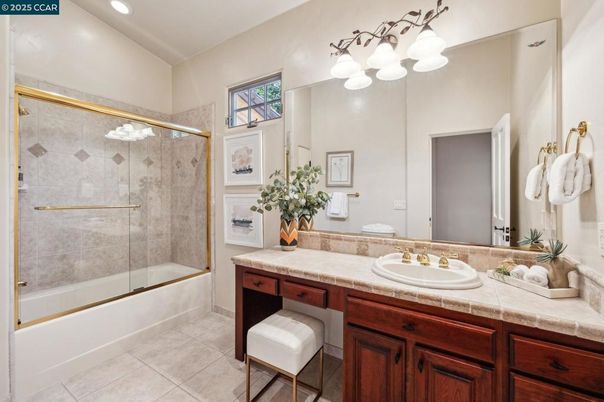 Bathroom, Glass Shower, Interior, Recessed Lighting, Tile Countertops