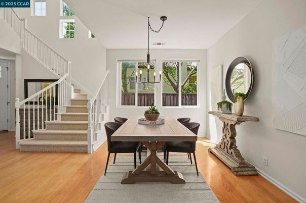 Dining room, Interior, Pendant Lights, Wood Texture Flooring