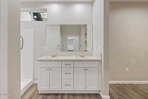 Bathroom, Dual Sink Vanities, Interior, Wood Texture Flooring