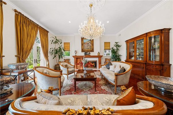Chandelier, Fireplace, Interior, Living room, Recessed Lighting