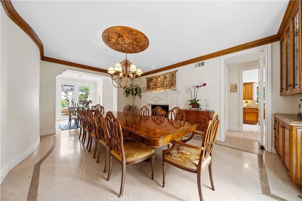 Chandelier, Dining room, Fireplace, Interior, Recessed Lighting