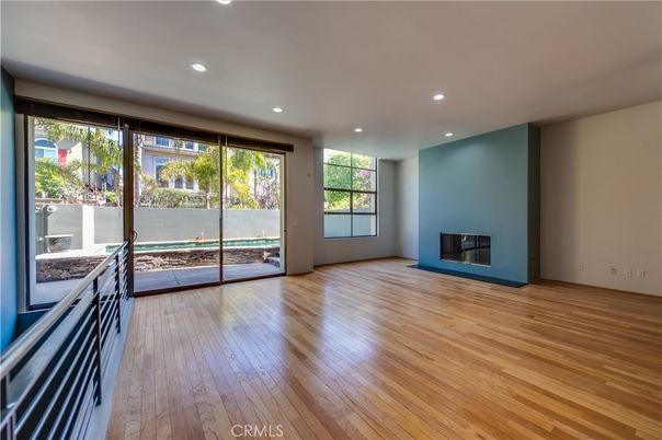 Empty room, Fireplace, Interior, Recessed Lighting, Wood Texture Flooring